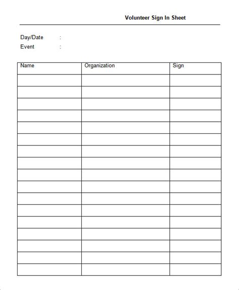 Microsoft Word Sign In Sheet Template