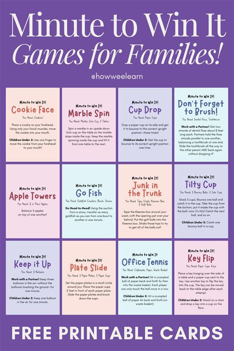 Min To Win It Games For Kids Printables