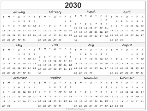 Mini Monthly Calendar Printable 2030 Monthly
