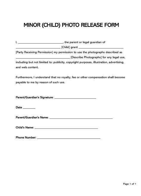 Minor Photo Release Form Template