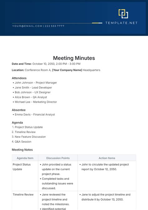 Minute Meeting Template