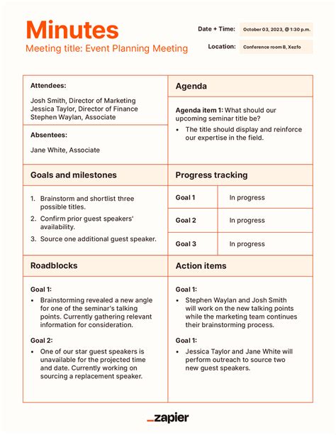 Minutes Template Free