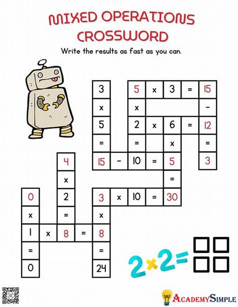Mixed Operations Math Crossword Puzzle Answer Key