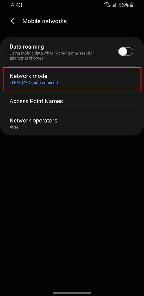 Mobile network preferred type setting