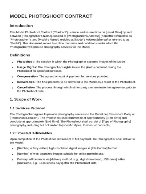 Model Photoshoot Contract Template