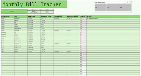 Monthly Bill Tracker Template Excel