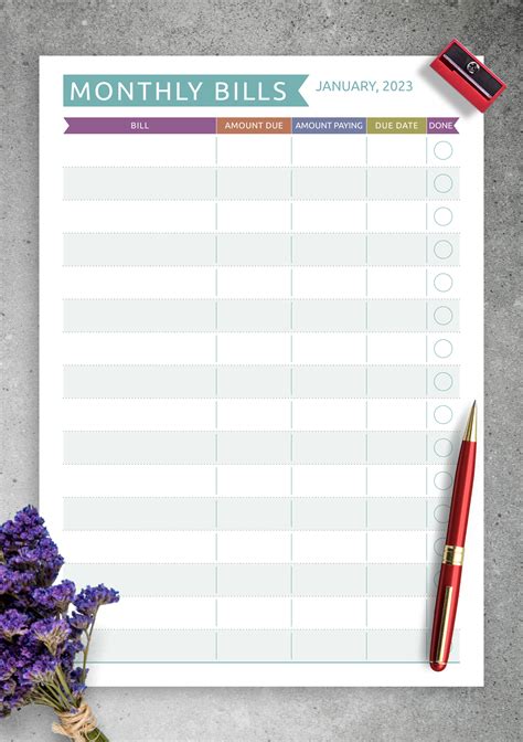 Monthly Bills Printable