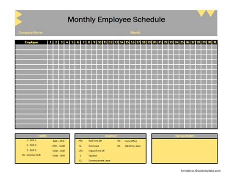 Monthly Employee Schedule Template