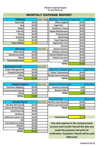 Monthly Expenditure Template