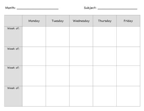 Monthly Lesson Planner Template