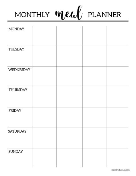 Monthly Meal Planner Template