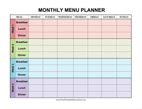 Monthly Menu Template