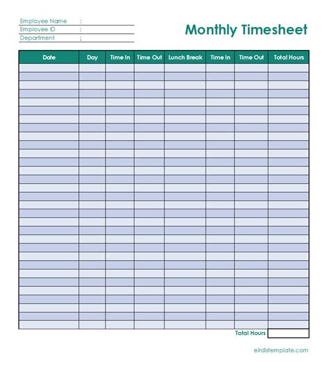 Monthly Timesheet Template