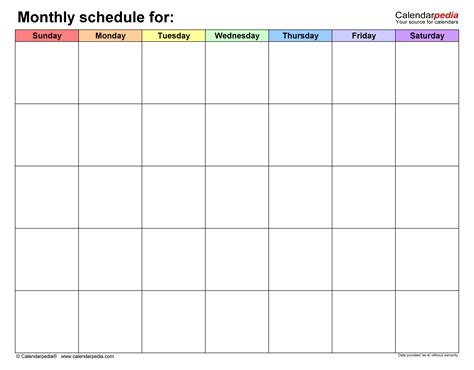 Monthly Work Schedule Template Word
