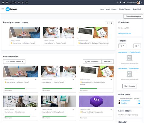 Moodle Dashboard Interface