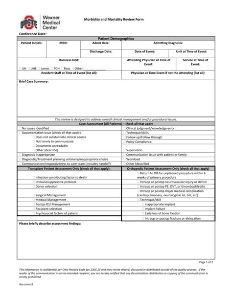 Morbidity And Mortality Conference Template