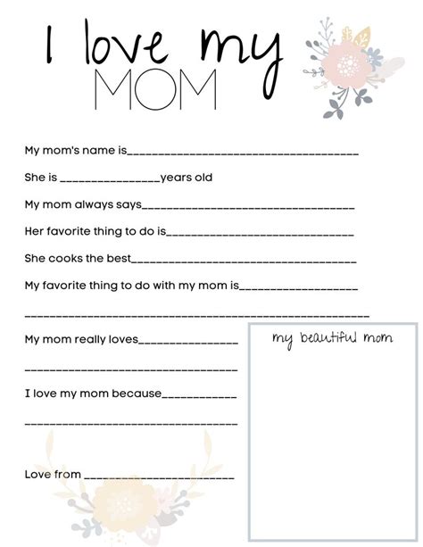 Mothers Day Questionnaire For Kids Printable