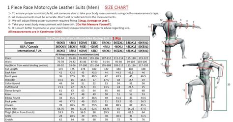 Motorcycle Leathers Size Chart Uk