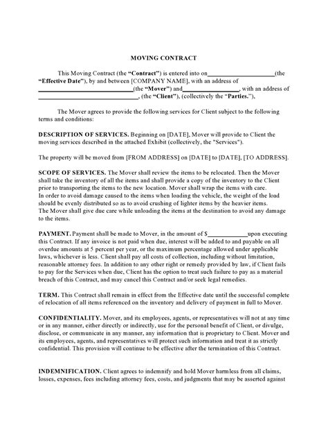 Moving Agreement Template
