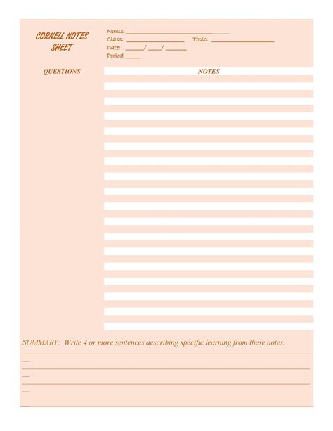 Ms Word Notes Template