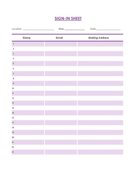 Ms Word Sign In Sheet Template