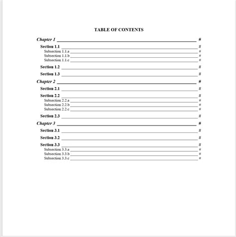 Ms Word Table Of Contents Template