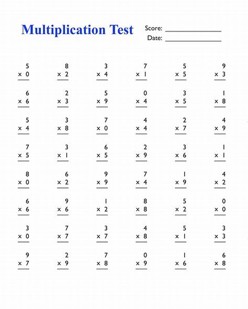 Multiplication Test Printable
