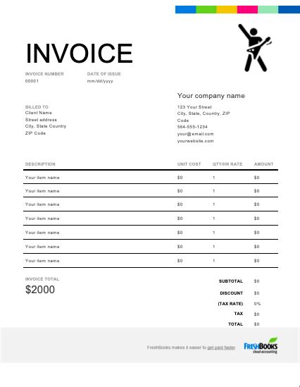 Musician Invoice Template Word