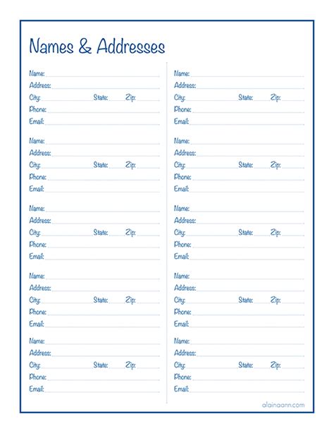 Name Address And Phone Number Template