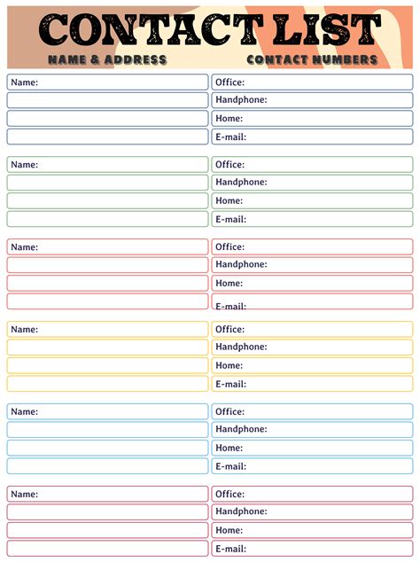 Name Phone Number Address Template