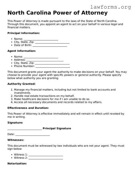 Nc Power Of Attorney Template