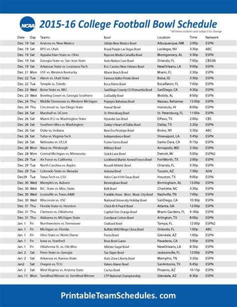 Ncaa Bowl Schedule Printable