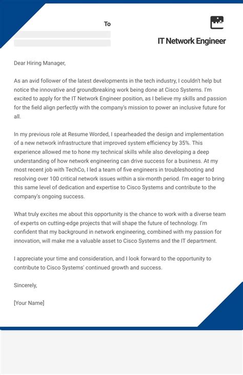 Network Engineer writing cover letter