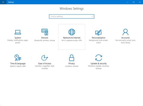 Network and Internet Settings Windows 10