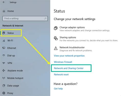 Network and Sharing Center Link