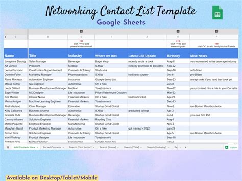 Networking Spreadsheet Template