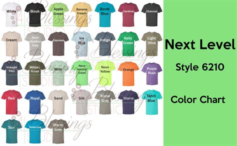 Next Level 6210 Color Chart