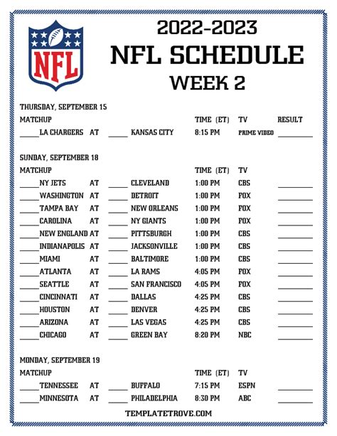 Nfl Schedule Week 2 Printable