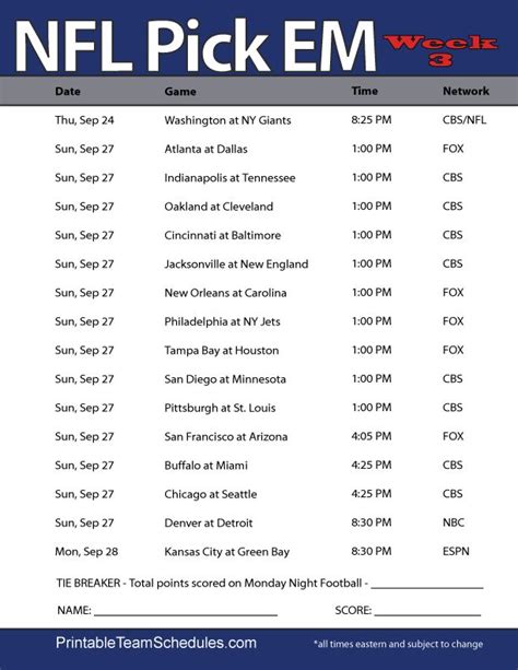 Nfl Week 8 Schedule Printable