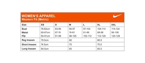 Nike Ladies Size Chart