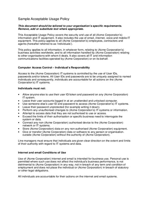 Nist Acceptable Use Policy Template