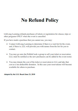 No Refund Policy Template