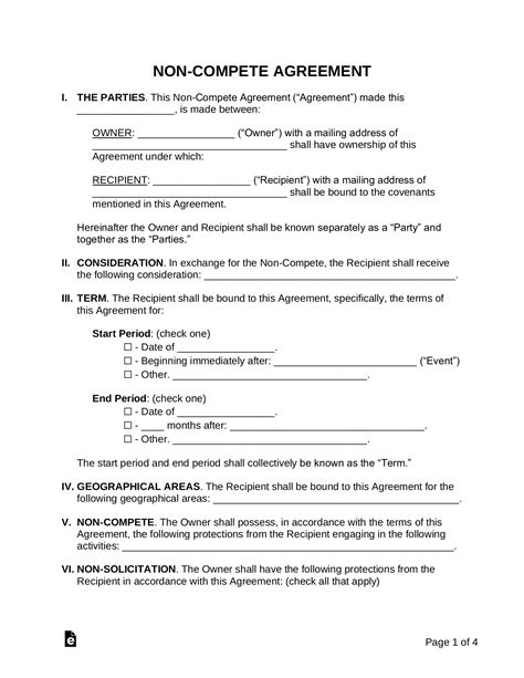 Non Compete Agreement Template Word