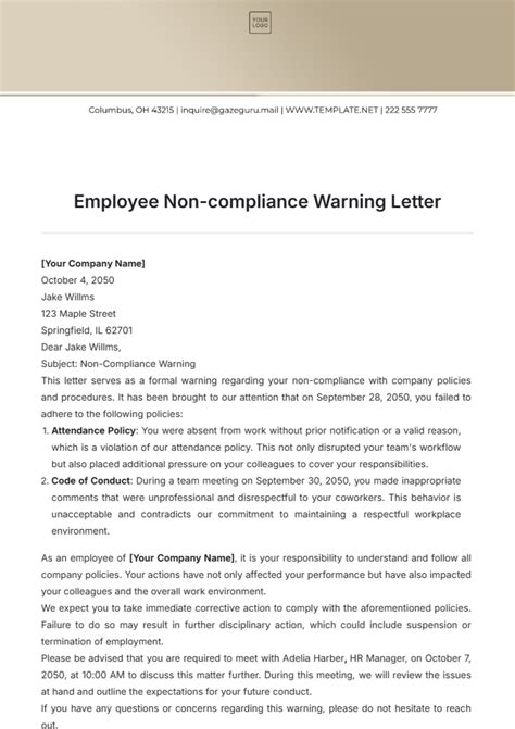 Non Compliance Letter Template