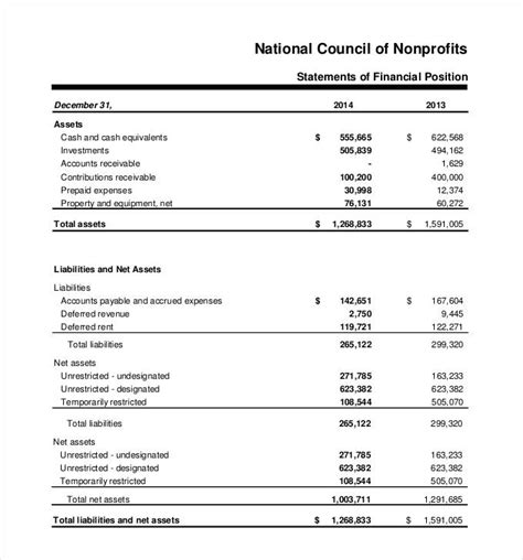 Non Profit Financial Statement Template
