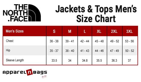 Northface Size Chart