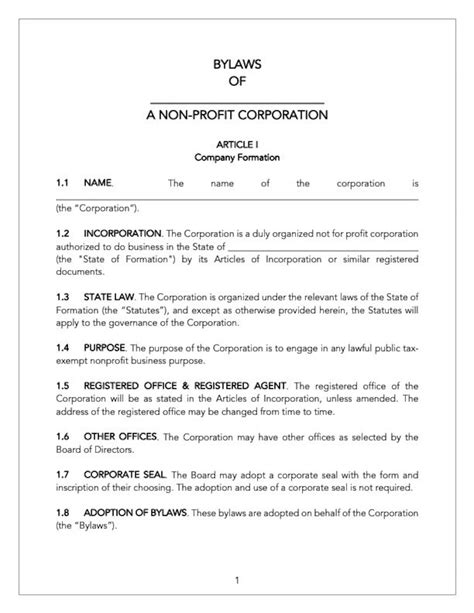 Not For Profit Bylaws Template