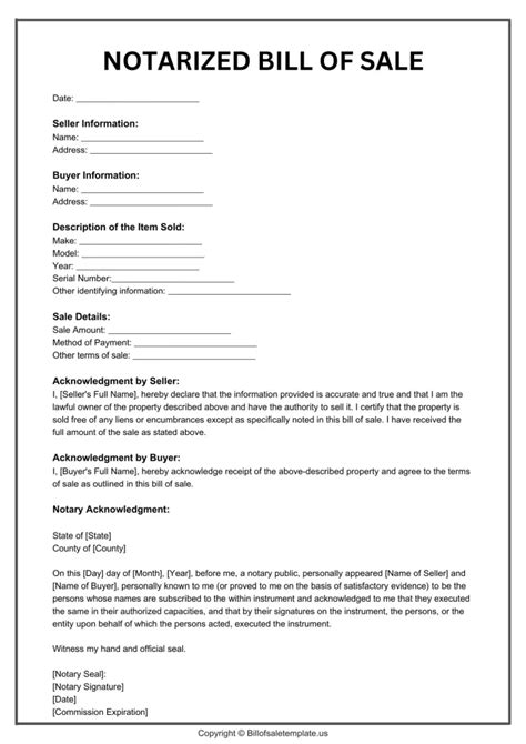 Notarized Bill Of Sale Template