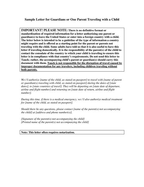 Notarized Letter For Child Traveling With One Parent Template