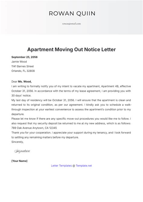 Notice Of Moving Out Template
